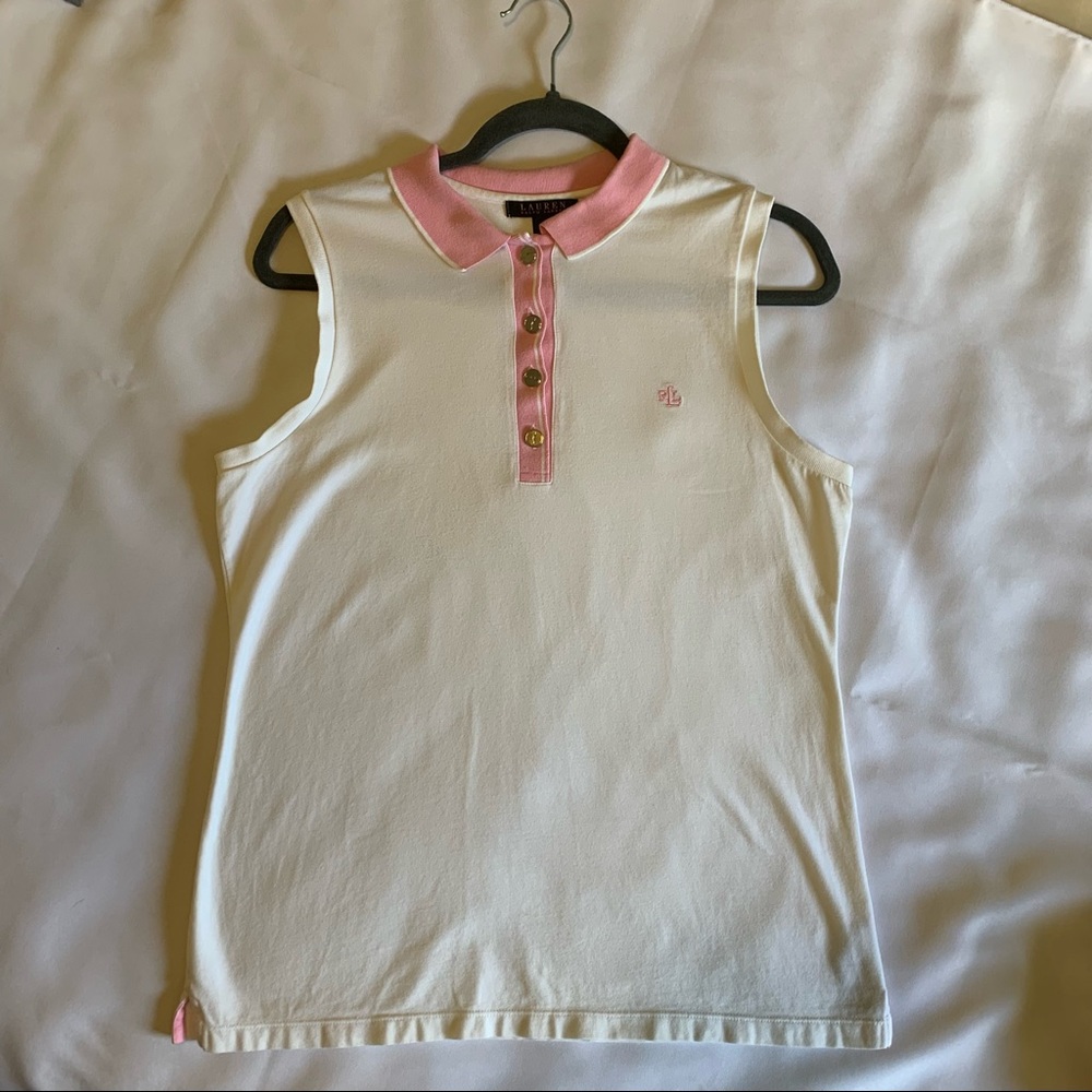 Ralph Lauren, Size L, Top, White & Pink